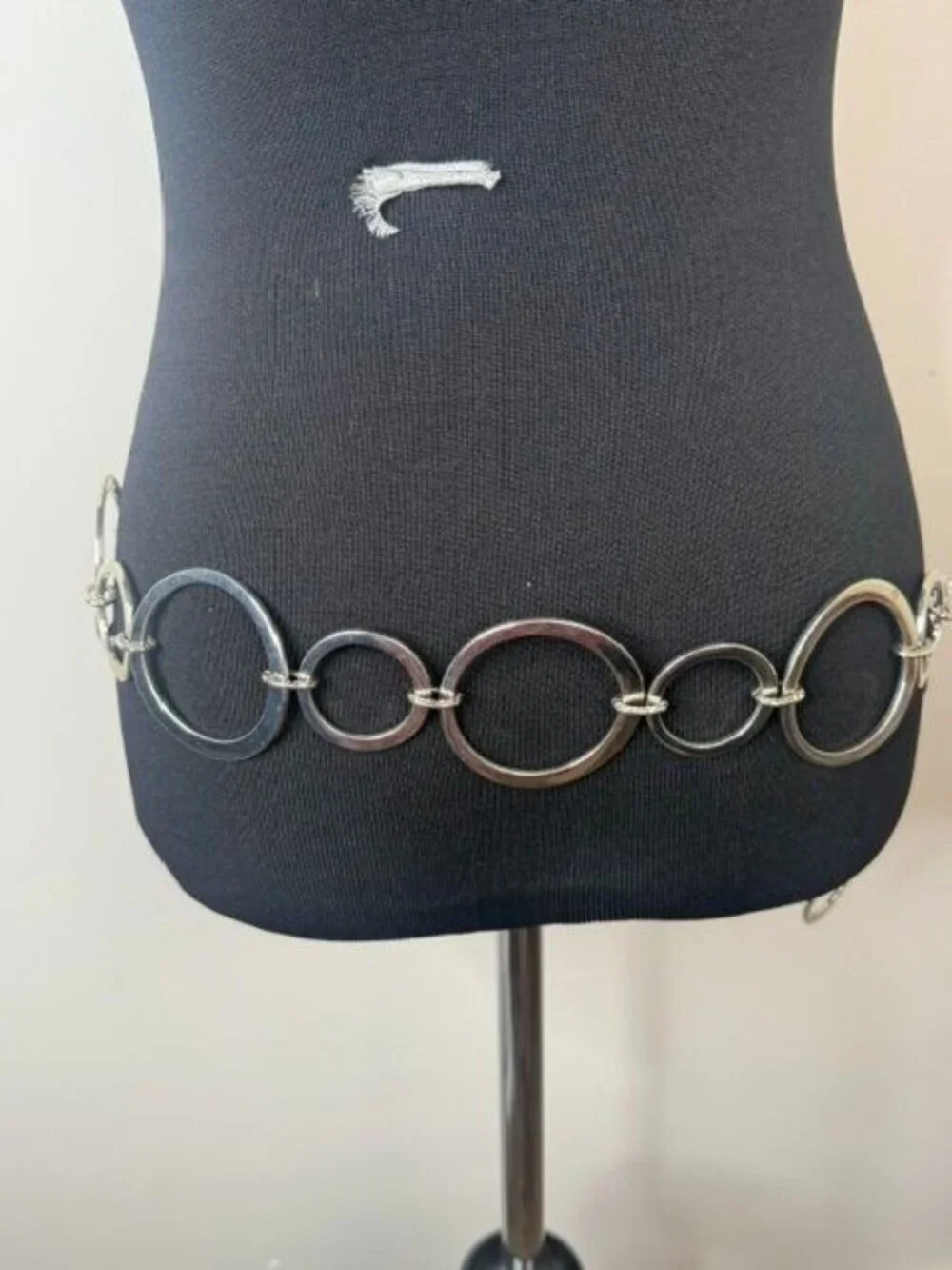 Silver Tone Linked Circles Adjustable Metal Belt Lobster Claw Clasp